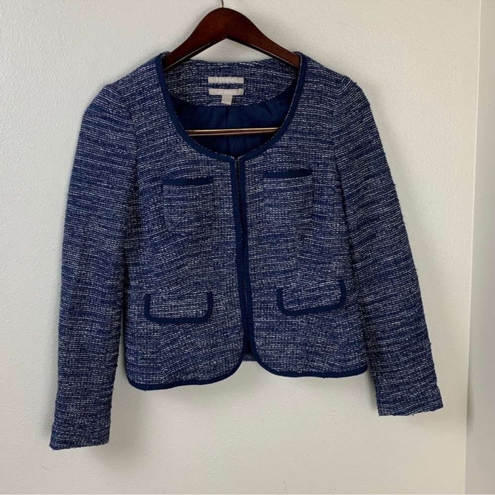🧵 Banana Republic Made of Italian Fabric Blue Tweed Jacket - Size 4